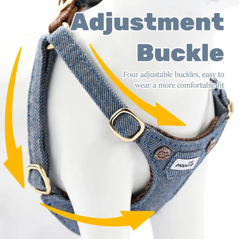 Denim Dog Harness Set